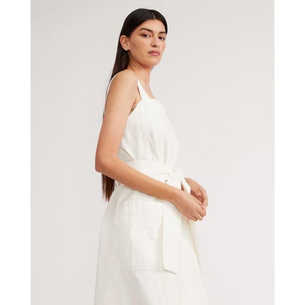 Everlane 100% Organic Cotton Herringbone Dress In White Size XS